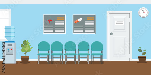 Waiting room for patients in the dental office. Interior building for stomatology concept. Vector in flat style.