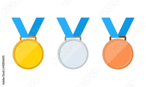 Gold, silver and bronze medal icon set. First, second and third place or award medals icon. Vector on isolated background. EPS 10