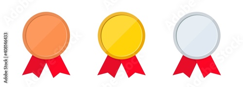 Gold, silver and bronze medal icon set. First, second and third place or award medals icon. Vector on isolated background. EPS 10