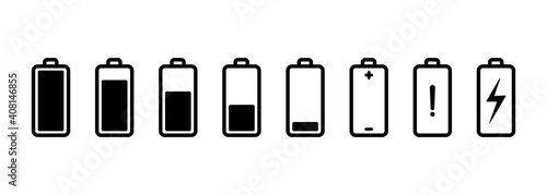 Battery with different levels of charge icons set. Vector on isolated white background. EPS 10