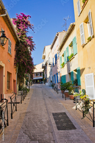 Saint Tropez, Old city street view with colorful houses, Côte d'Azur. France, Europe