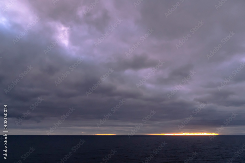 La Palma Canary islands Spain on December 11, 2019: Sunrise from the harbour in Santa Cruz de la Palma. La Palma Canary islands Spain on December 11, 2019: Sunrise from the harbour in Santa Cruz de la Palma.