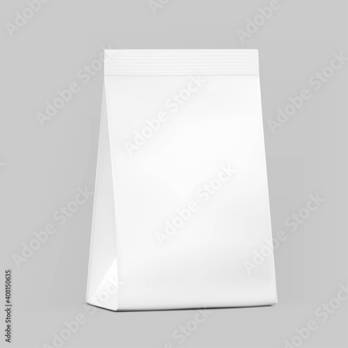 Seal bag with narrow top mockup. Perspective view. Vector illustration isolated. Best solution for presentation your brand, design, promo and etc. EPS10.