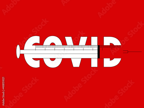 Covid Vaccination in the syringe on red background