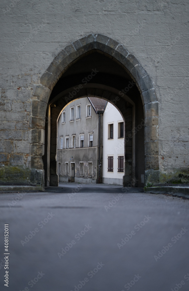 entrance to the castle with a street