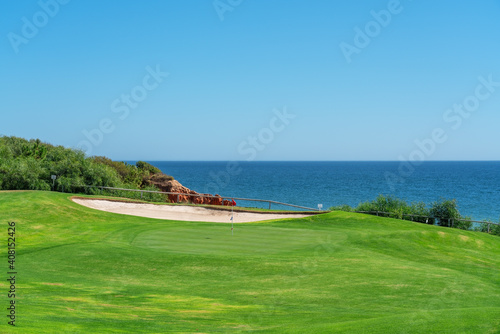 Resort luxury beaches, golf courses with palm trees, overlooking the sea for tourists to relax. Portugal algarve
