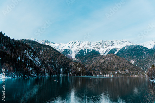 Winter lake in the mountains