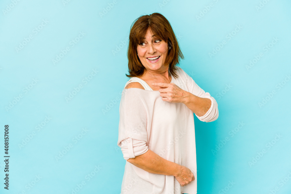 Senior caucasian woman isolated looks aside smiling, cheerful and pleasant. Senior caucasian woman isolated looks aside smiling, cheerful and pleasant.