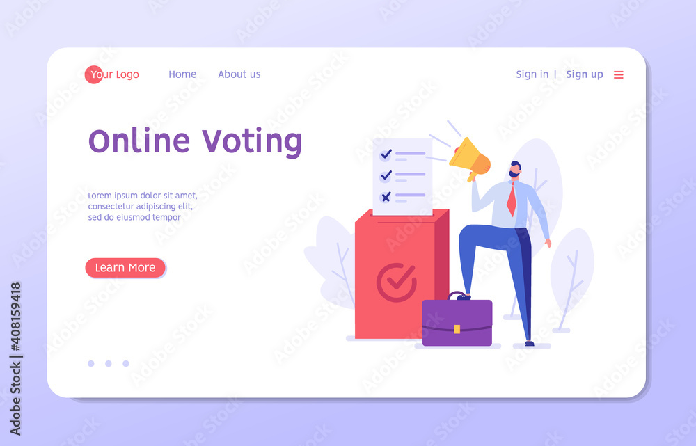 Election Campaign. People Voting with Vote Box and Calling for Vote. Concept of Election Day, Making Choice, Balloting Paper, Democracy. Vector illustration for Web Design and Background Election Campaign. People Voting with Vote Box and Calling for Vote. Concept of Election Day, Making Choice, Balloting Paper, Democracy. Vector illustration for Web Design and Background