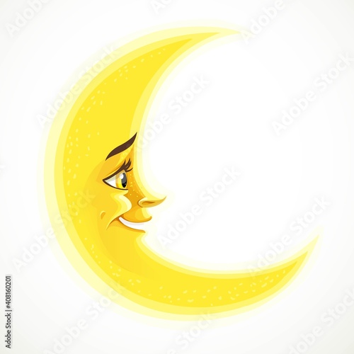 Cute cartoon crescent moon isolated on a white background