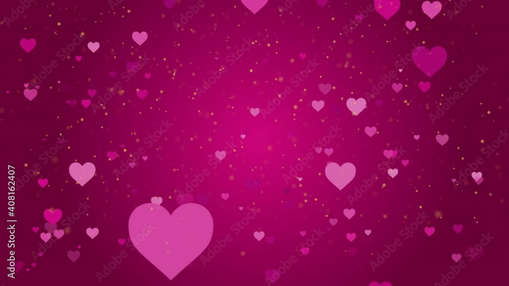 4K Valentine's day greeting card. Abstract pink hearts background with golden rain 4K Valentine's day greeting card. Abstract pink hearts background with golden rain