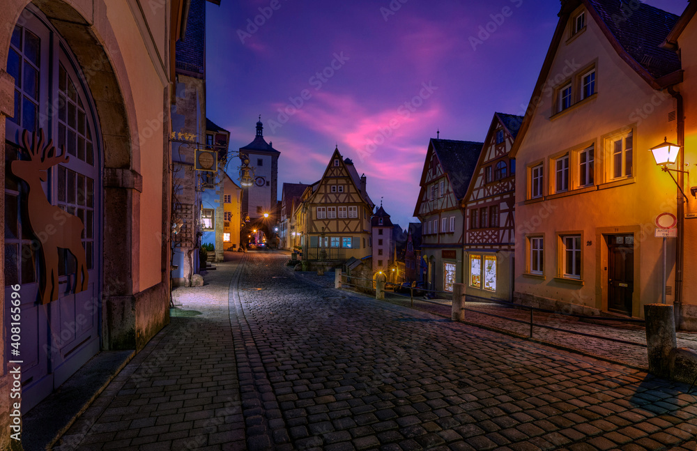 Naklejka premium Rothenburg ob der Tauber on a sunny day in summer, Franconia, Bavaria, Germany 