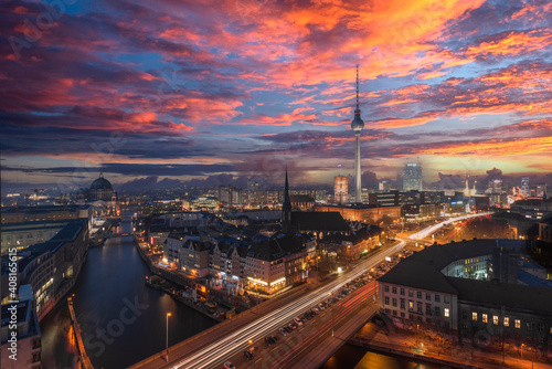 Berlin Skyline near Alexanderplatz. Transition	
 photo