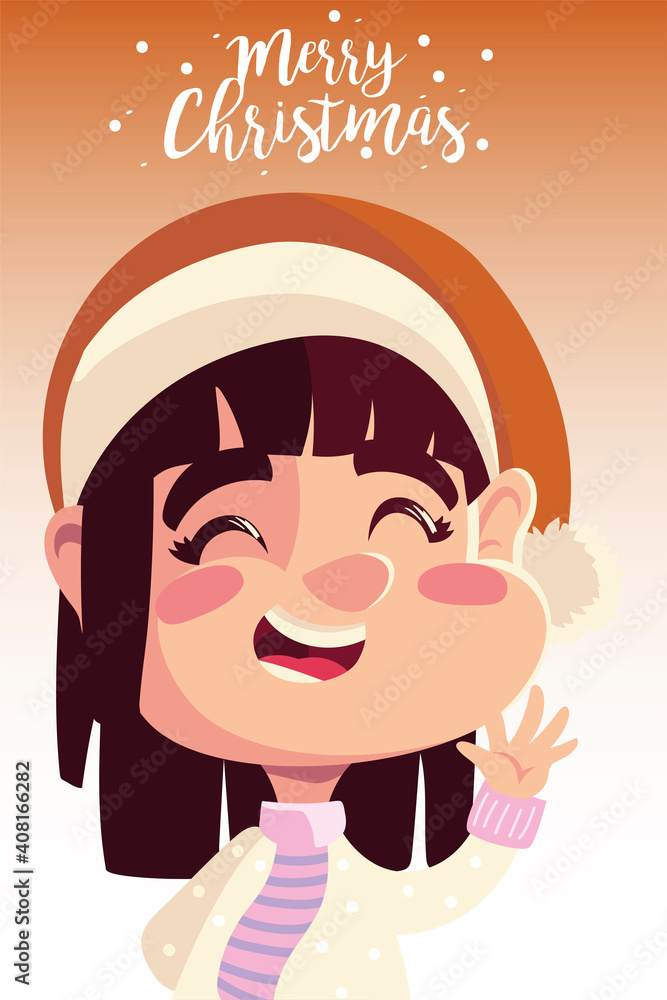 merry christmas cute girl with hat character portrait cartoon merry christmas cute girl with hat character portrait cartoon