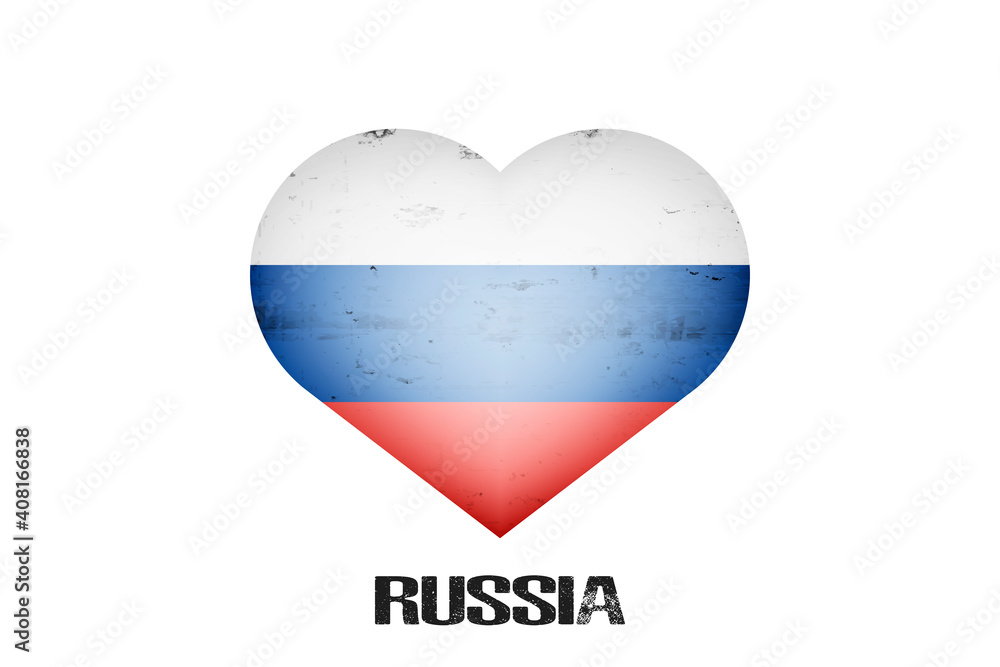 Heart with Russian national flag colors. Flag of Russia in the form of a heart made on an isolated background. Design pattern for greeting card on an Valentines day. Vector illustration Heart with Russian national flag colors. Flag of Russia in the form of a heart made on an isolated background. Design pattern for greeting card on an Valentines day. Vector illustration