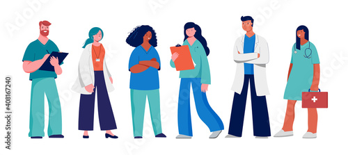 Thank you doctors and nurses concept design - group of medical professionals on a red heart background