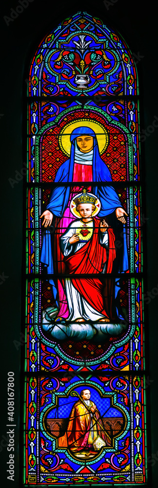 Colorful Mary Jesus Bishop Stained Glass Basilica Notre Dame Cathedral Tahiti