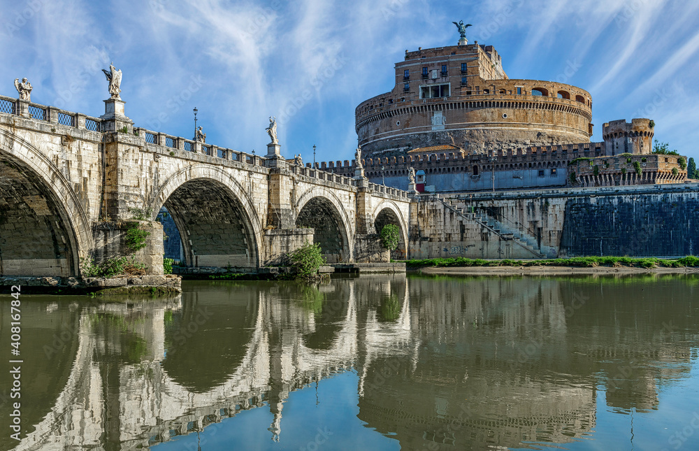 A morning shot of the bridge leading to Castel Sant'Angelo in Rome, Italy