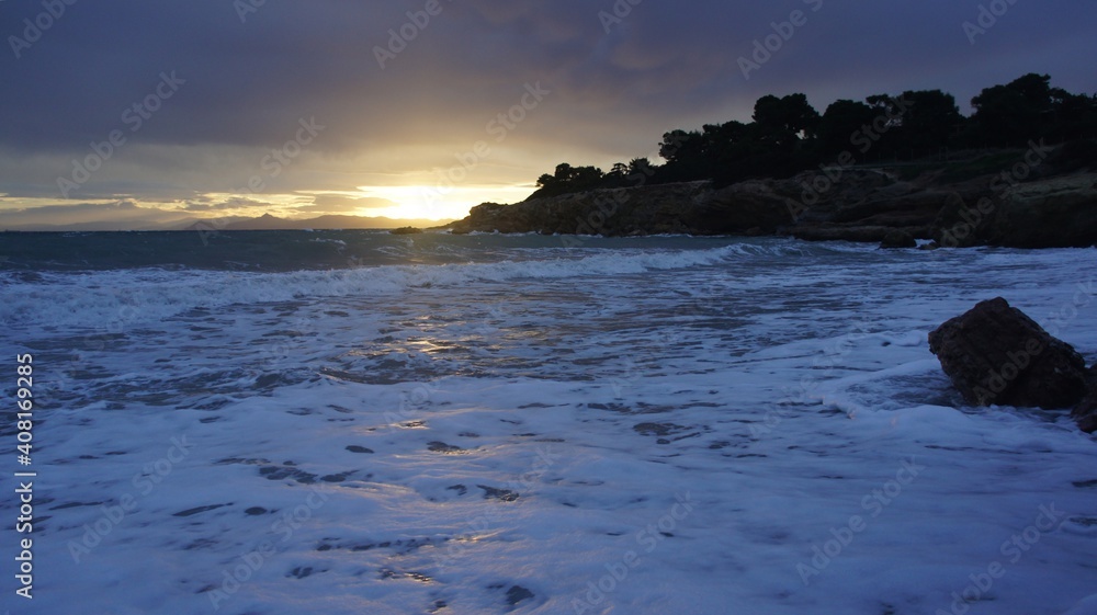 Obraz premium sunset over the winter Mediterranean sea