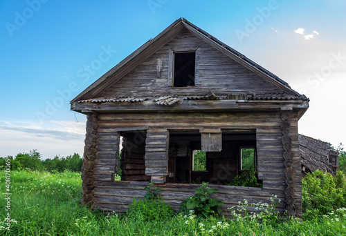 Old abandoned wooden house broken