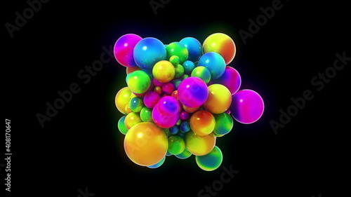 Btight colorful abstract minimal 3D abstract illustration with sticky magnetic spheres or balls.