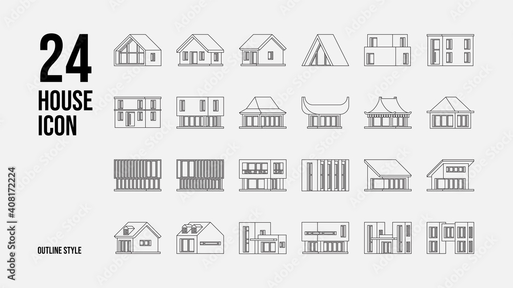 24 House Icon In Outline Style