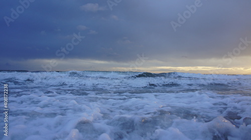 stormy sunset over the winter Mediterranean sea