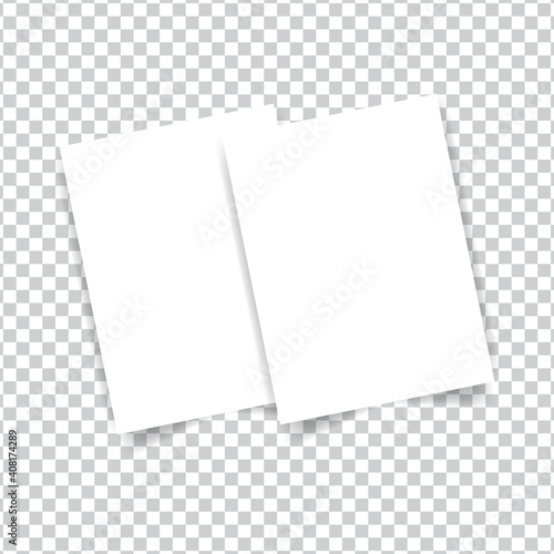 Two sheets of A4 white paper mock up on a transparent background. Vector illustration .