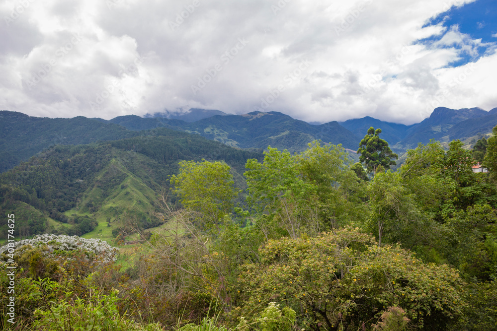 Naklejka premium Colombian landscapes. Green mountains in Colombia, Latin America