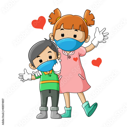 The health couple brother and sister using the mask