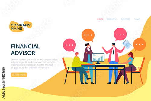 Business people office workers discussion business plane sratagy concept. Teamwork web banner. Vector flat graphic design illustration
