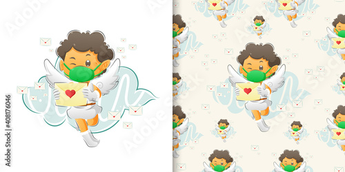 The pattern set of the cupid sending the letter to the people in the valentine day