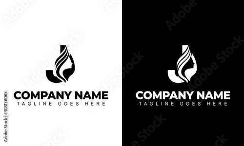 Letter J Beauty Women Face Logo Design Vector Illustration