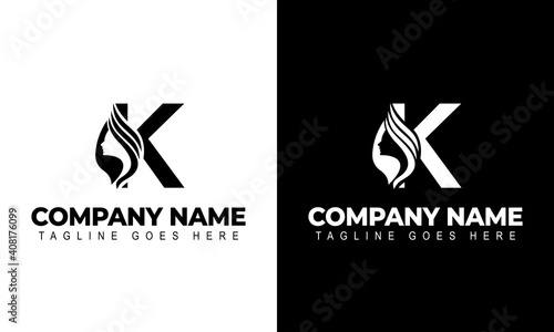 Letter K Beauty Women Face Logo Design Vector Illustration