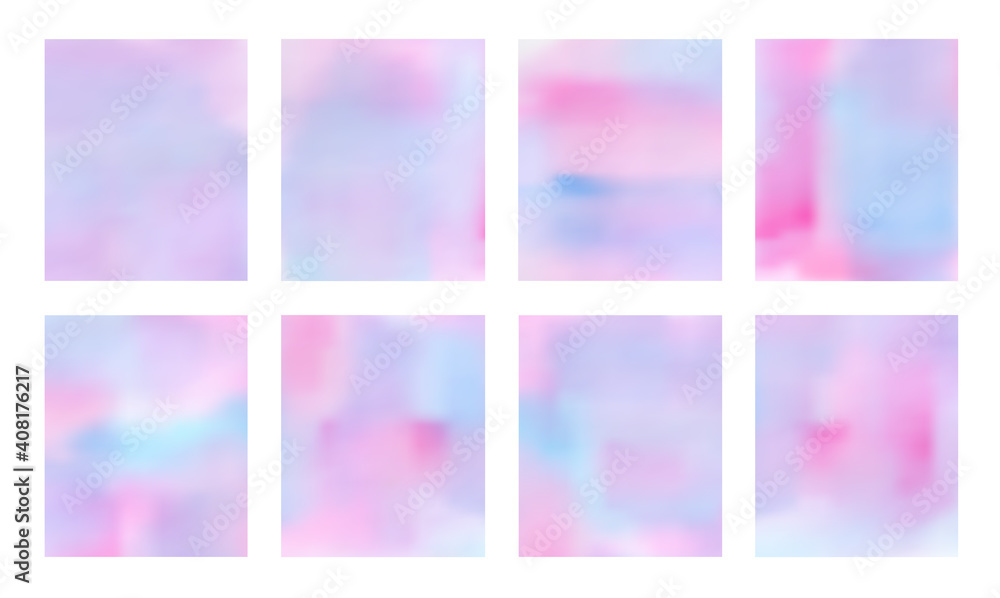 Set of bright blue, purple and pink striped gradient vector watercolor backgrounds. Expressive sunset sky concept illustration, tender texture for Valentine day design, social media template