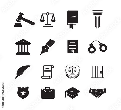 Law icon set flat style logo design illustration