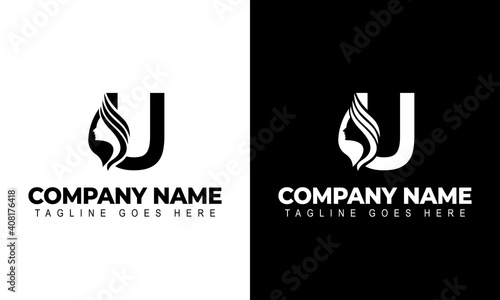 Letter U Beauty Women Face Logo Design Vector Illustration