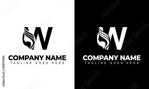 Letter W Beauty Women Face Logo Design Vector Illustration