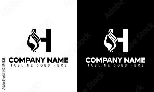 Letter H Beauty Women Face Logo Design Vector Illustration