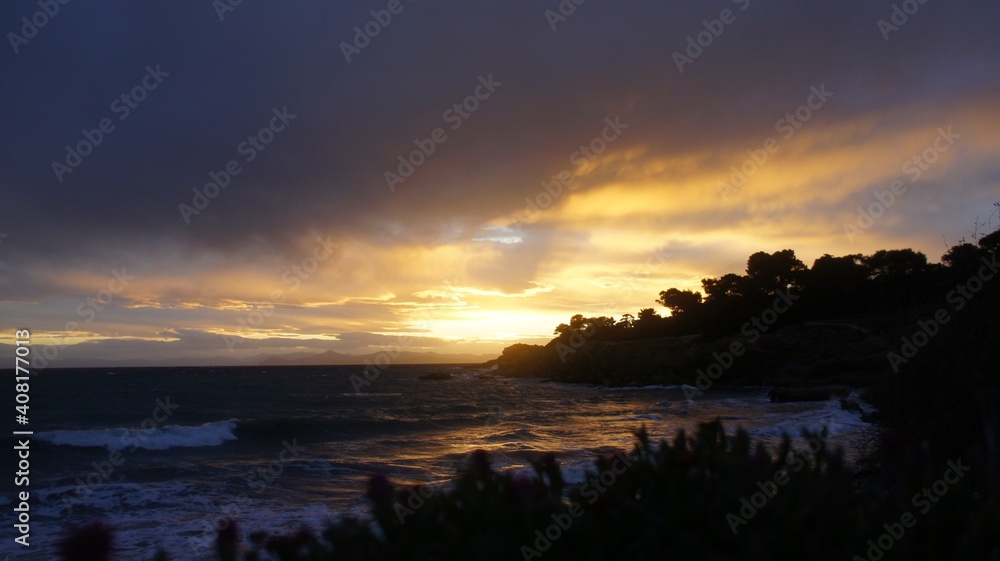 sunset over the winter Mediterranean  sea