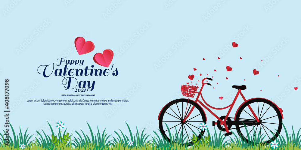 Valentine's Day background with heart flying from bicycle basket