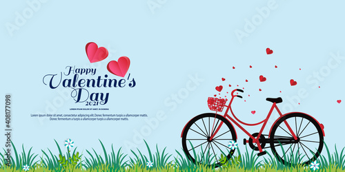 Valentine's Day background with heart flying from bicycle basket