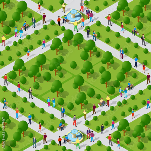 City quarter park top view landscape isometric 3D projection