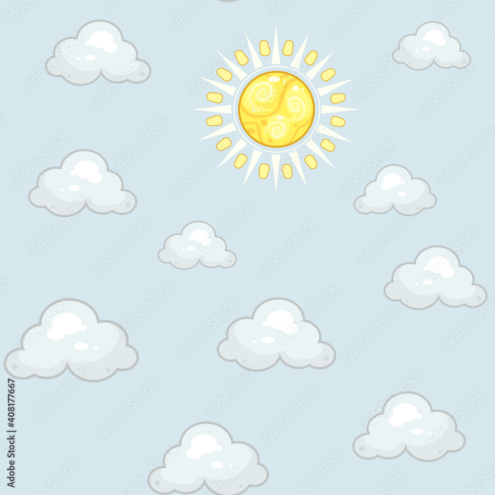Seamless patten vector sun and clouds textile print Seamless patten vector sun and clouds textile print