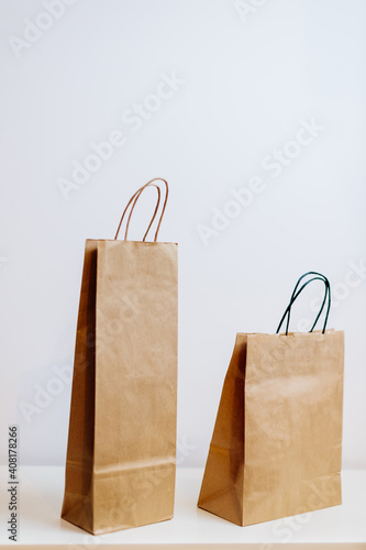 craft paper shopping bag design mockup. Paper bag template on white background. Eco packaging organic