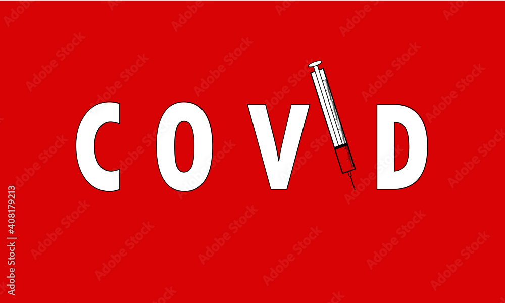 Covid-19 Vaccination Illustration on red background with syringe Covid-19 Vaccination Illustration on red background with syringe