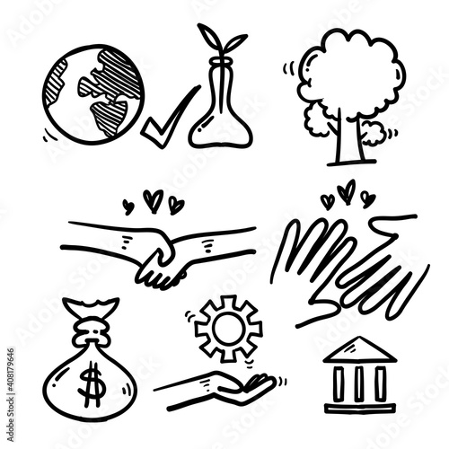 hand drawn doodle element symbol for environmental, social and governance concept illustration
