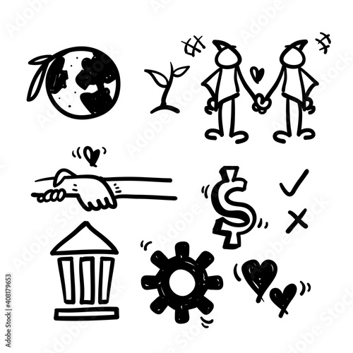 hand drawn doodle element symbol for environmental, social and governance concept illustration