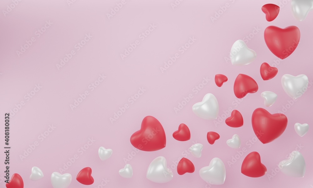 Red, white heart on pink background for Happy Women's, Mother's, Valentine's Day concept. 3d rendering