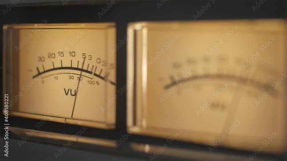 Audio signal levels monitoring audio console on classic sound amplifier